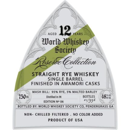 World Whiskey Society Reserve Collection 12 Year Rye Finished in Awamori Casks